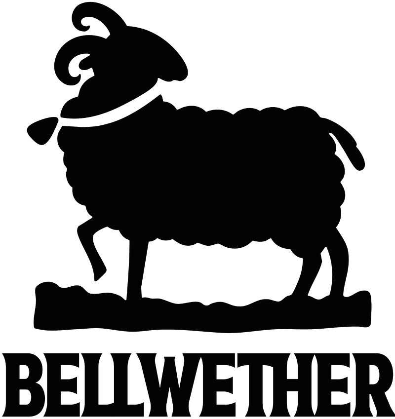 A 2D illustrated sheep, with a bell around its neck. It has one hoof raised slightly and its head turned in the opposite direction, looking defiant and strong.